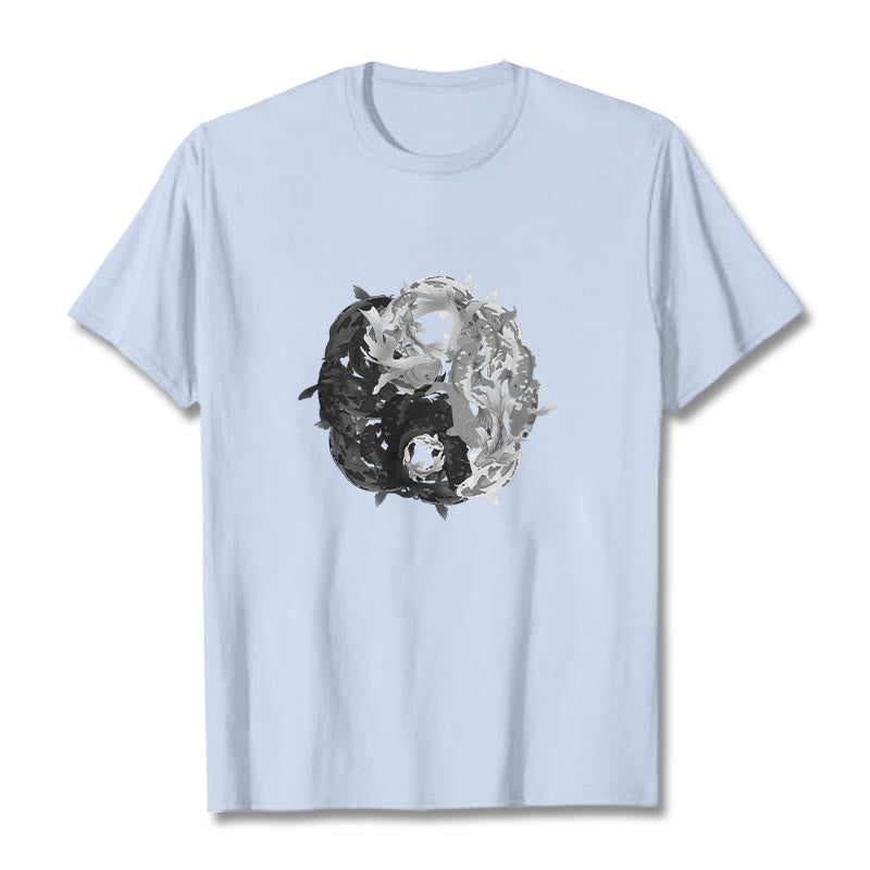 Maglietta in cotone con combinazione di Buddha Stones Yin Yang Koi Fish - Ciano chiaro - 2XL - image 20