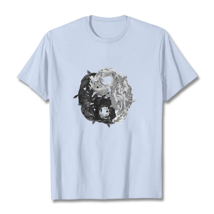 Maglietta in cotone con combinazione di Buddha Stones Yin Yang Koi Fish - Ciano chiaro - 2XL - image 20