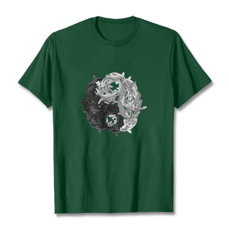 Maglietta in cotone con combinazione di Buddha Stones Yin Yang Koi Fish - Verde studentesco - 2XL - image 14