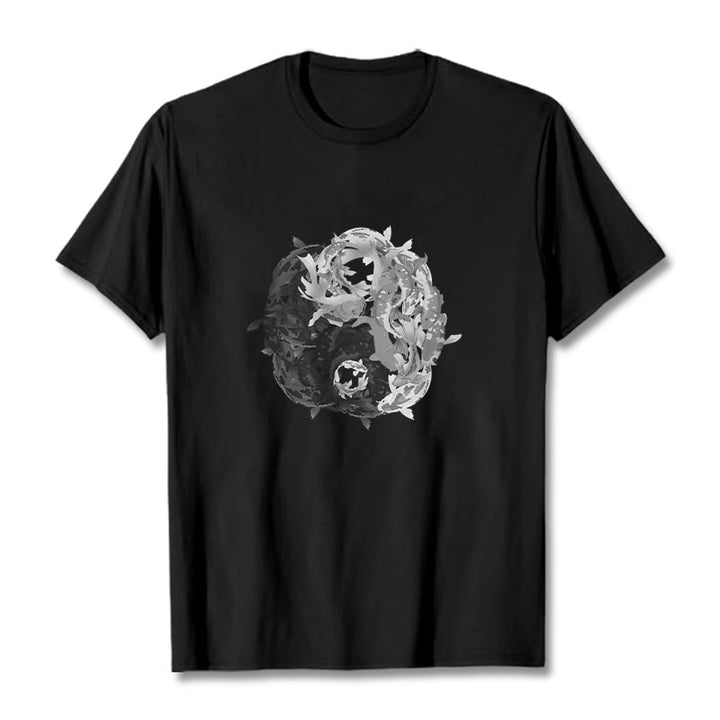 Maglietta in cotone con combinazione di Buddha Stones Yin Yang Koi Fish - Nero - 2XL - image 6