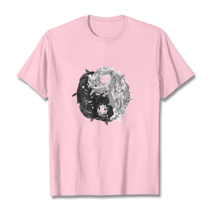 Maglietta in cotone con combinazione di Buddha Stones Yin Yang Koi Fish - image 37