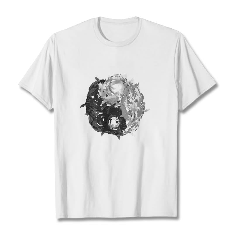 Maglietta in cotone con combinazione di Buddha Stones Yin Yang Koi Fish - Bianco - 2XL - image 0
