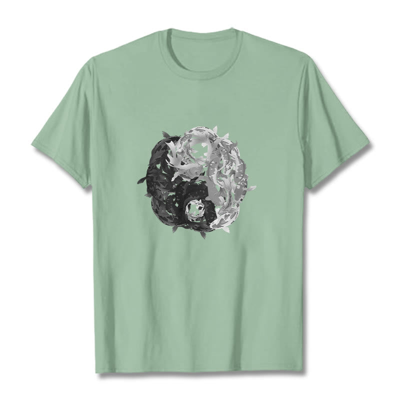 Maglietta in cotone con combinazione di Buddha Stones Yin Yang Koi Fish - Verde pallido - 2XL - image 26
