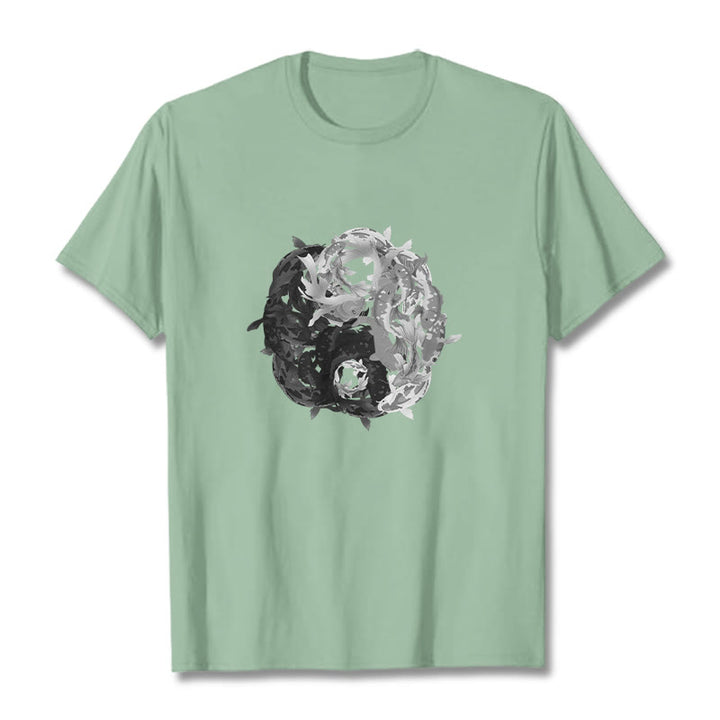 Maglietta in cotone con combinazione di Buddha Stones Yin Yang Koi Fish - Verde pallido - 2XL - image 26