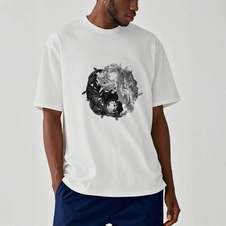 Maglietta in cotone con combinazione di Buddha Stones Yin Yang Koi Fish - image 4
