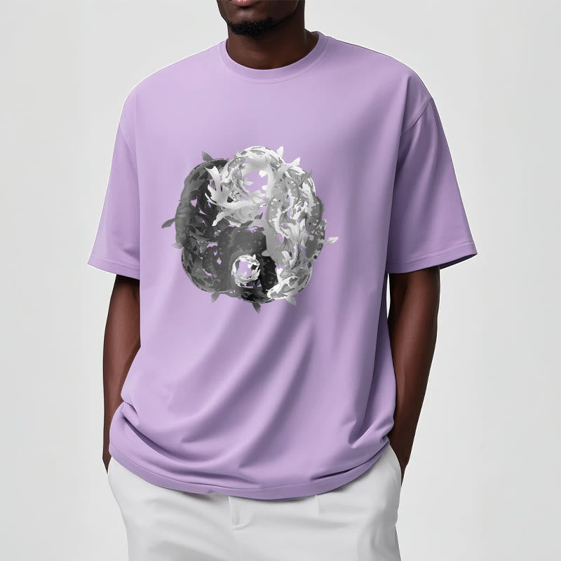 Maglietta in cotone con combinazione di Buddha Stones Yin Yang Koi Fish - image 35