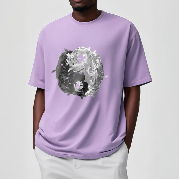 Maglietta in cotone con combinazione di Buddha Stones Yin Yang Koi Fish - image 35