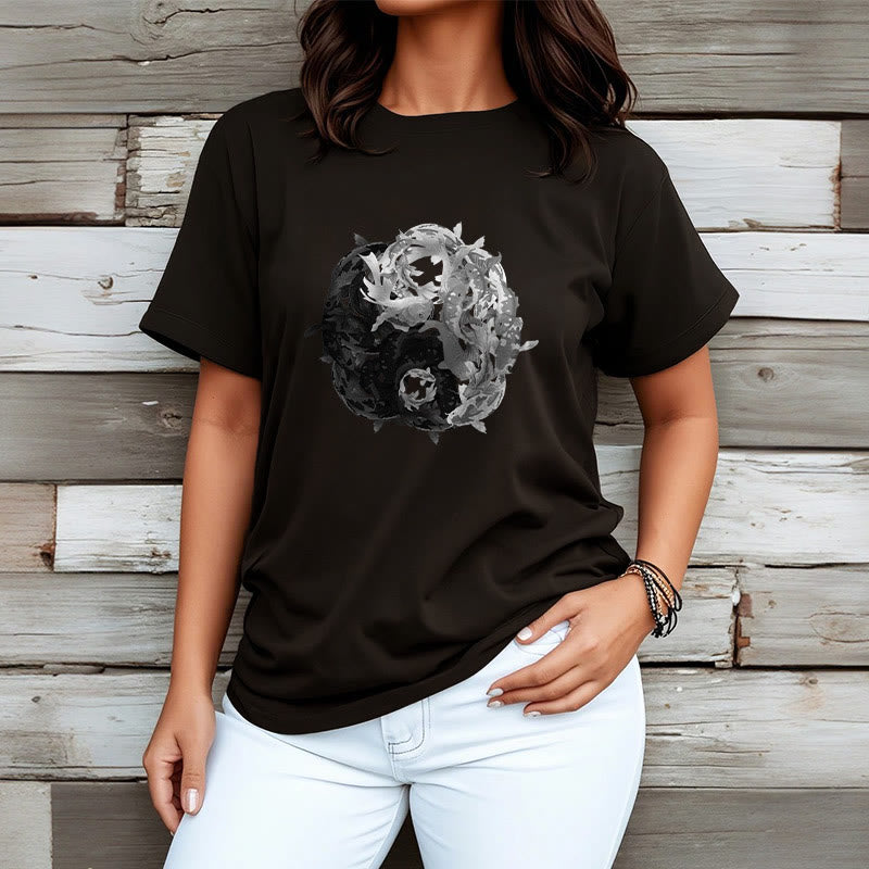 Maglietta in cotone con combinazione di Buddha Stones Yin Yang Koi Fish - image 11