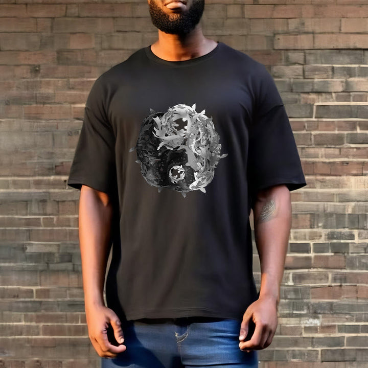 Maglietta in cotone con combinazione di Buddha Stones Yin Yang Koi Fish - image 15