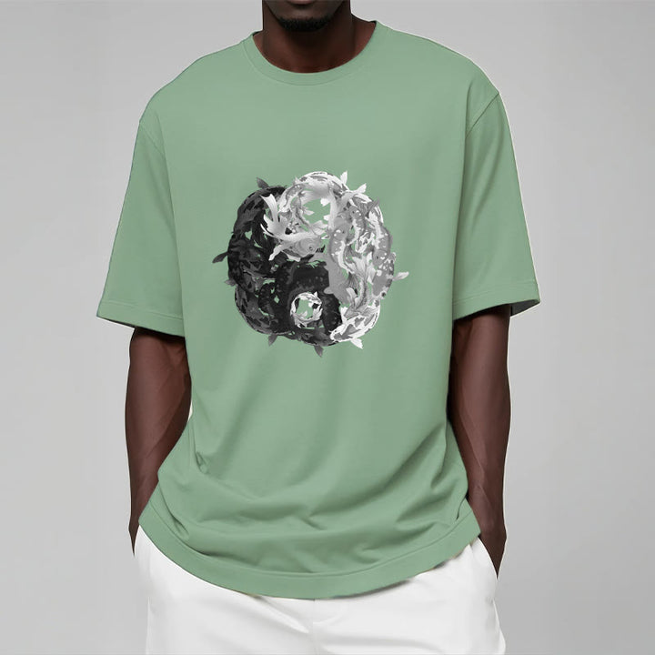 Maglietta in cotone con combinazione di Buddha Stones Yin Yang Koi Fish - image 28