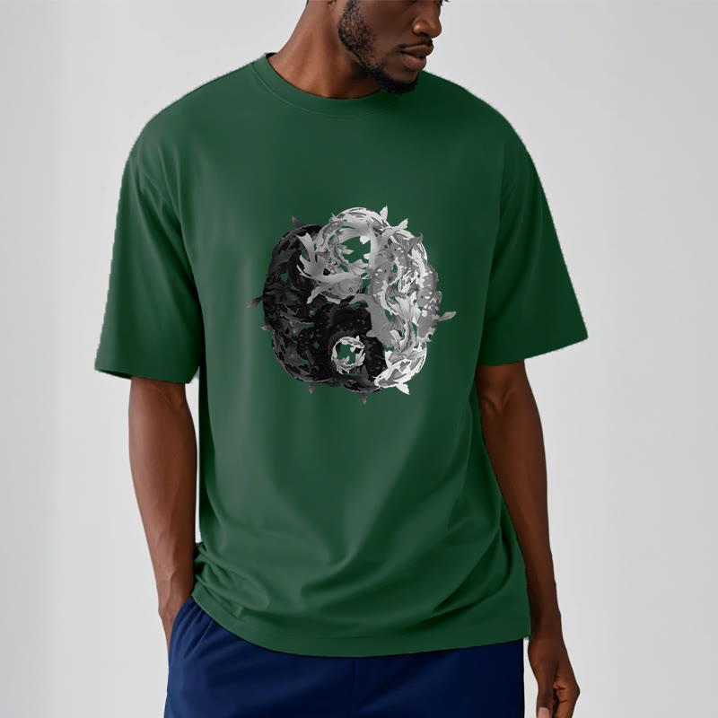 Maglietta in cotone con combinazione di Buddha Stones Yin Yang Koi Fish - image 16