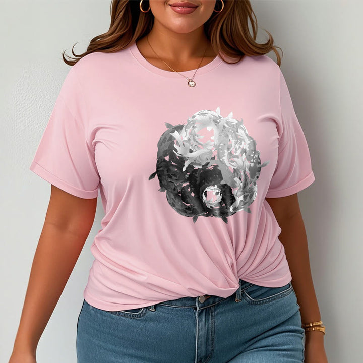 Maglietta in cotone con combinazione di Buddha Stones Yin Yang Koi Fish - image 36