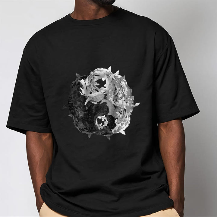 Maglietta in cotone con combinazione di Buddha Stones Yin Yang Koi Fish - image 13