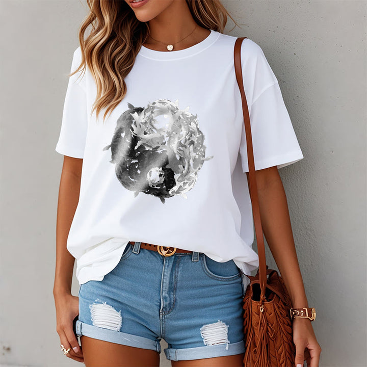 Maglietta in cotone con combinazione di Buddha Stones Yin Yang Koi Fish - image 2