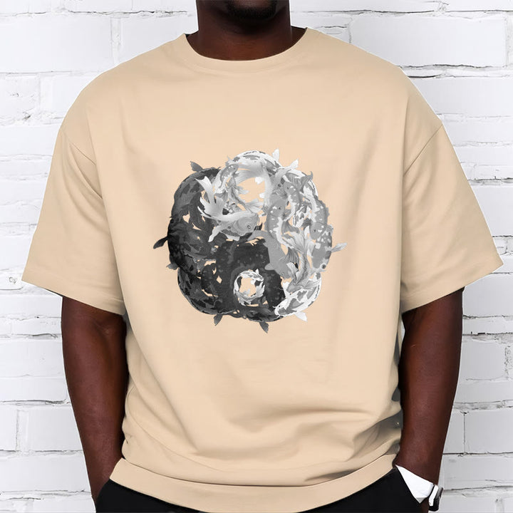 Maglietta in cotone con combinazione di Buddha Stones Yin Yang Koi Fish - image 27
