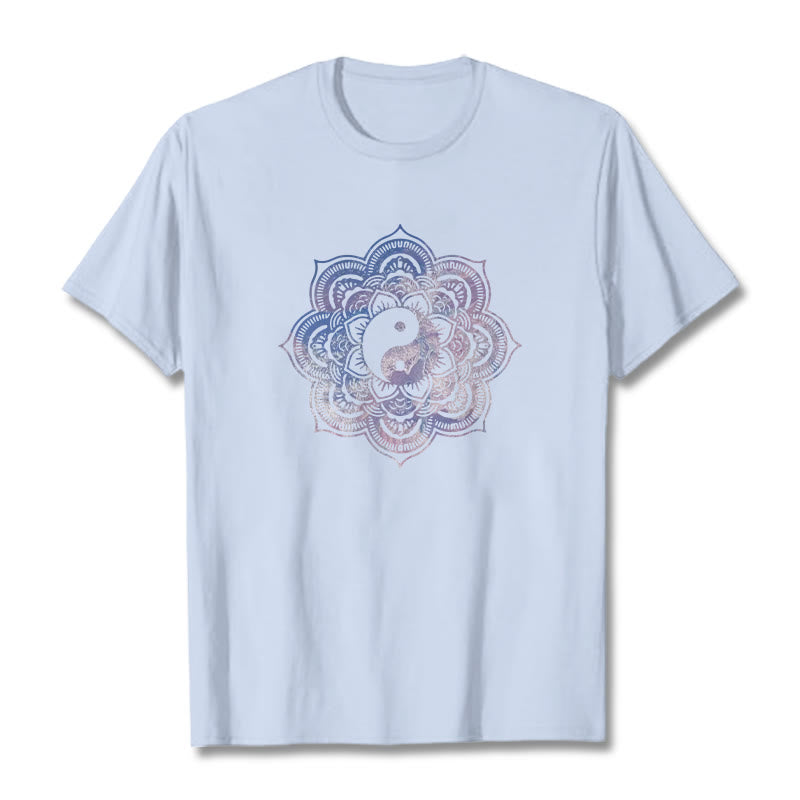 Maglietta in cotone con Buddha Stones Mandala Yin Yang - Ciano chiaro - 2XL - image 0