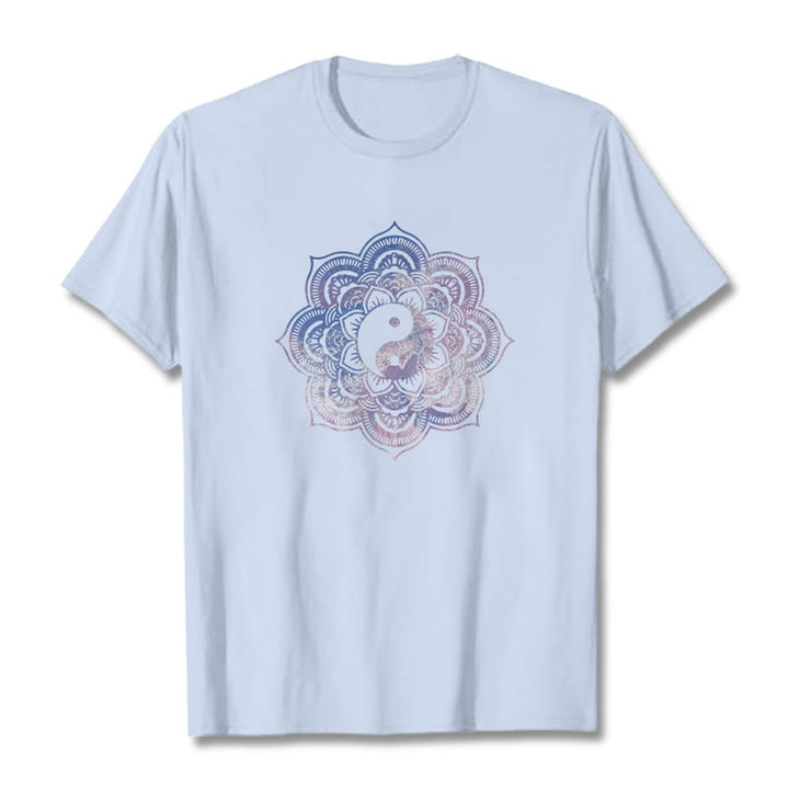 Maglietta in cotone con Buddha Stones Mandala Yin Yang - Ciano chiaro - 2XL - image 0