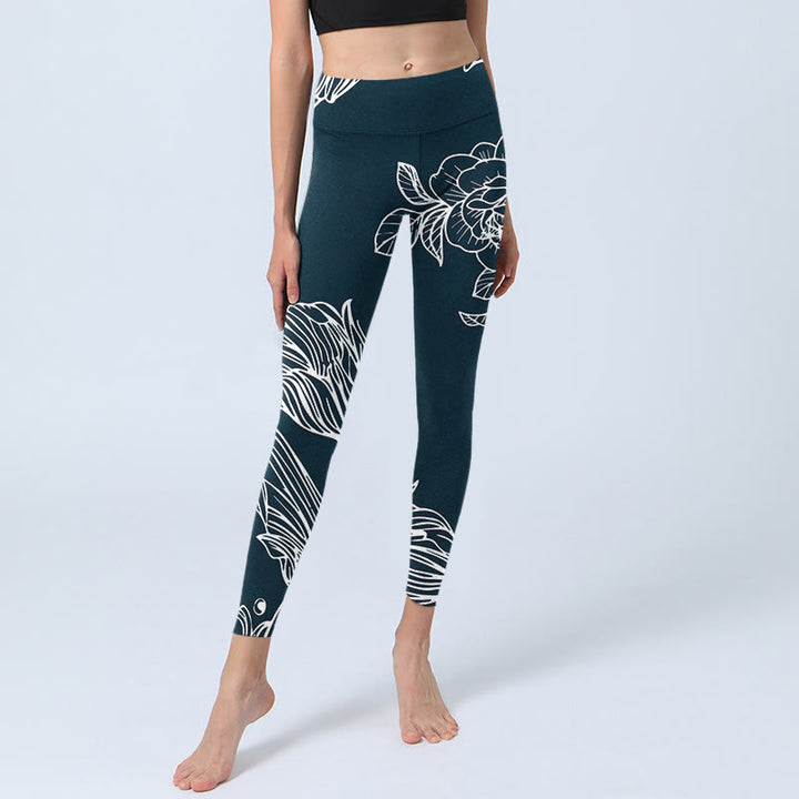 Buddha Stones Peony Epiphyllum Flowers Stampa Leggings da palestra Fitness Pantaloni da yoga da donna - image 6