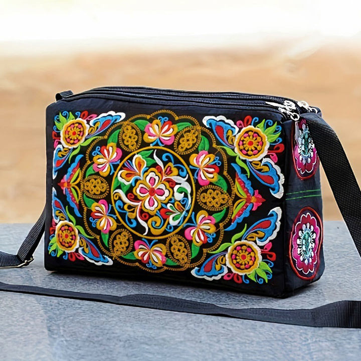 Buddha Stones Galsang Inula Fiore Peonia Pavone Ricamo Fronte-Retro Tela Borsa Shopping Borsa A Tracolla