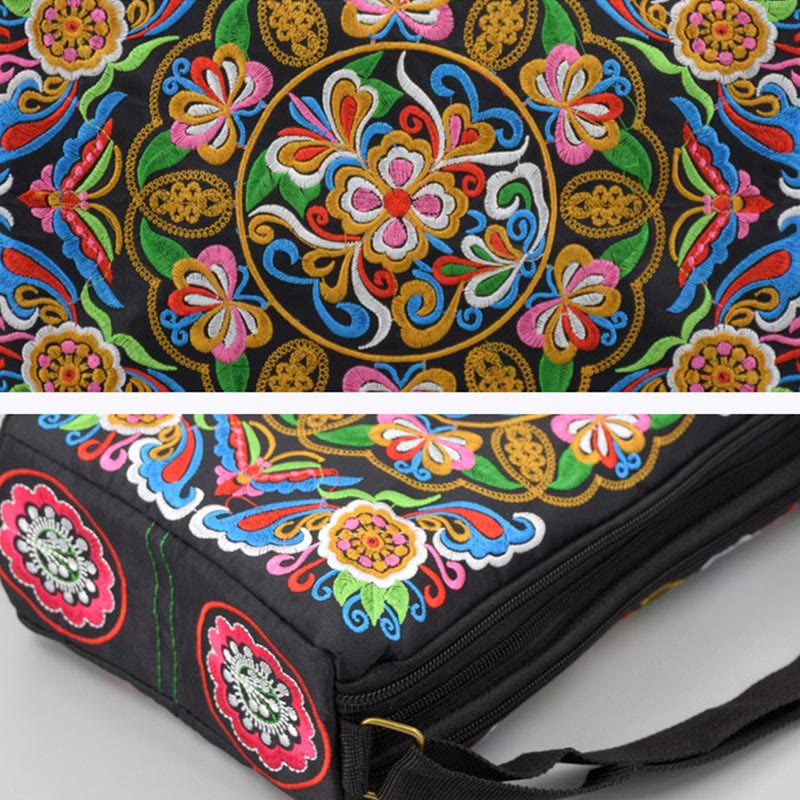 Buddha Stones Galsang Inula Fiore Peonia Pavone Ricamo Fronte-Retro Tela Borsa Shopping Borsa A Tracolla