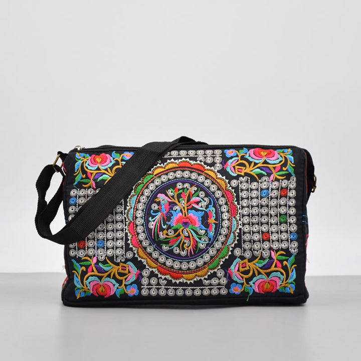 Buddha Stones Galsang Inula Fiore Peonia Pavone Ricamo Fronte-Retro Tela Borsa Shopping Borsa A Tracolla