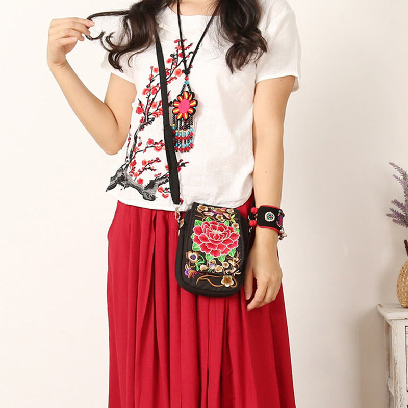 Buddha Stones Inula Flower Peony Ricamo Tela Shopping Borsa Borsa A Tracolla