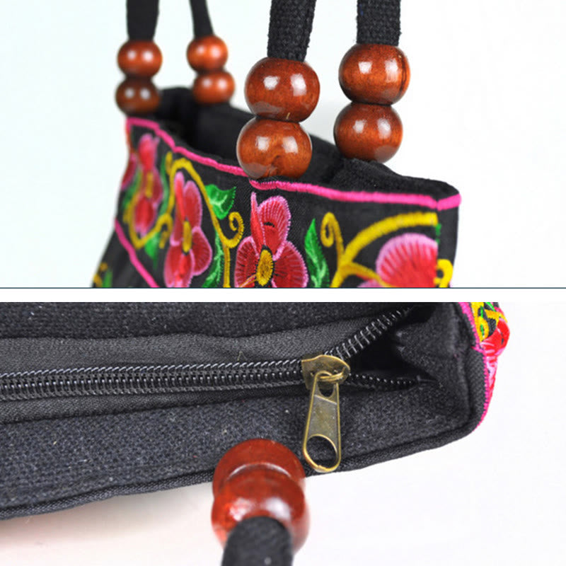 Buddha Stones Money Tree Peony Phoenix Apple Blossom Borsa a mano in tela di cotone con ricamo bifacciale