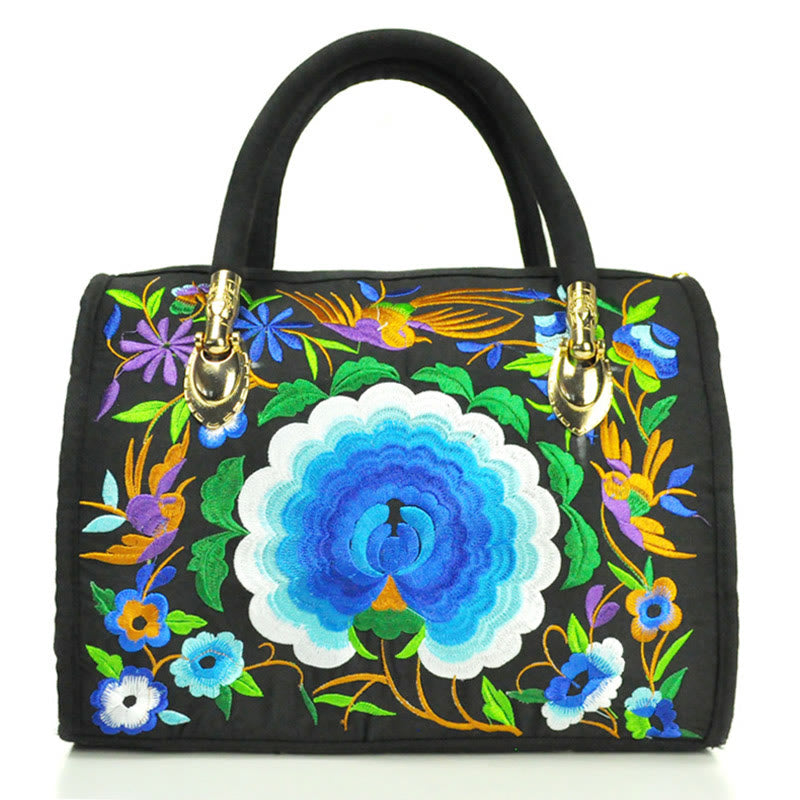Buddha Stones Money Tree Peonia Camelia Ricamo bifacciale Borsa a mano Borsa a tracolla in tela