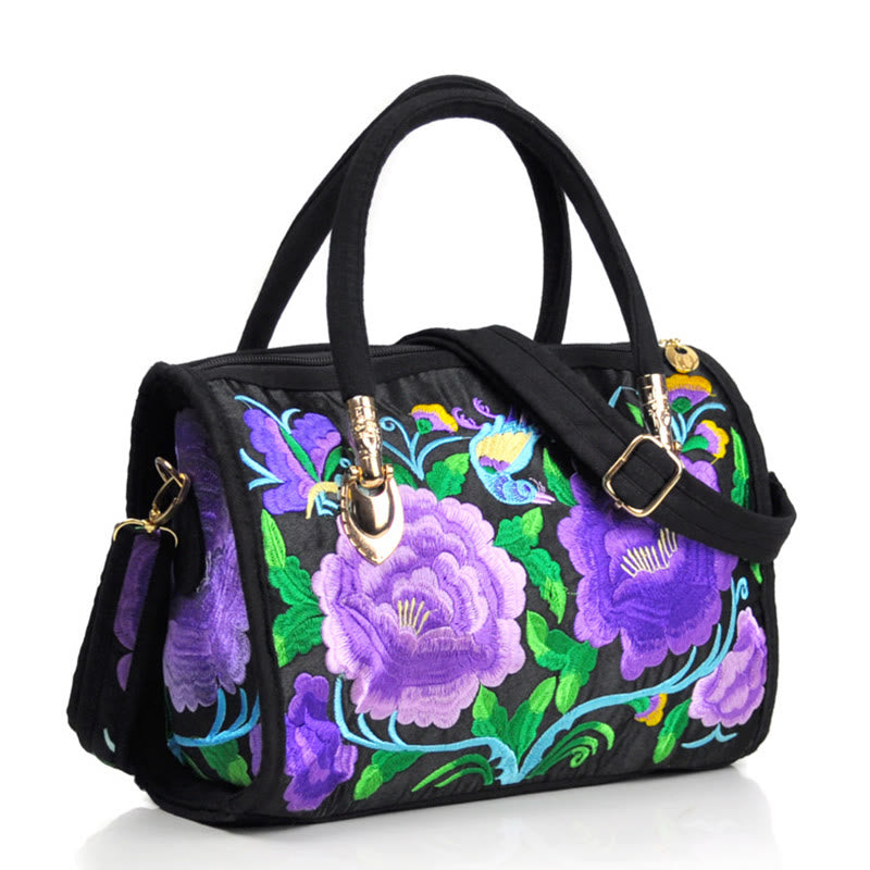 Buddha Stones Money Tree Peonia Camelia Ricamo bifacciale Borsa a mano Borsa a tracolla in tela