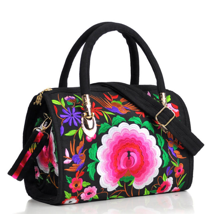 Buddha Stones Money Tree Peonia Camelia Ricamo bifacciale Borsa a mano Borsa a tracolla in tela