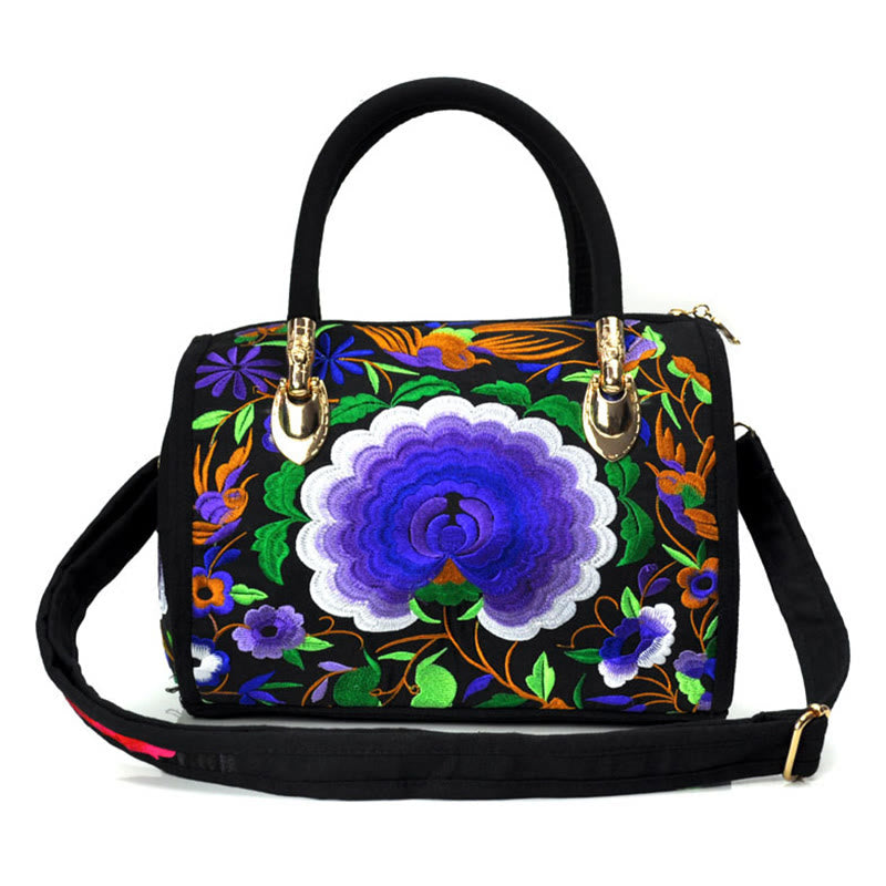 Buddha Stones Money Tree Peonia Camelia Ricamo bifacciale Borsa a mano Borsa a tracolla in tela