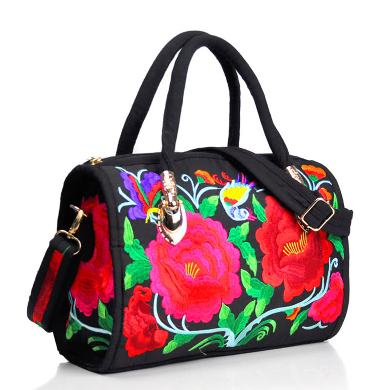 Buddha Stones Money Tree Peonia Camelia Ricamo bifacciale Borsa a mano Borsa a tracolla in tela