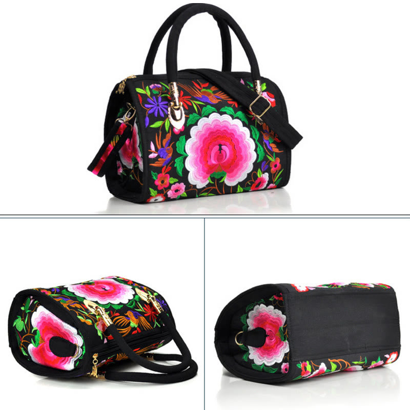 Buddha Stones Money Tree Peonia Camelia Ricamo bifacciale Borsa a mano Borsa a tracolla in tela