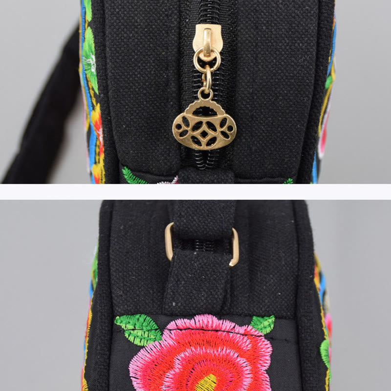 Buddha Stones Money Tree Galsang Inula Flower Peonia Rosa Pavone Ricamo bifacciale Tela Borsa per la spesa Borsa a tracolla