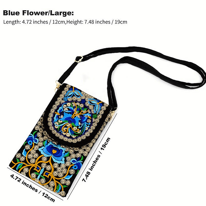 Zaino in tela con ricamo a forma di fiore di Inula con pietre Buddha Stones e rosa, borsa a tracolla