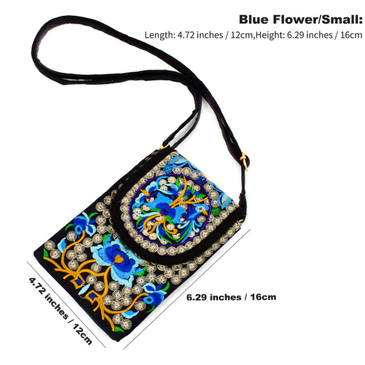 Zaino in tela con ricamo a forma di fiore di Inula con pietre Buddha Stones e rosa, borsa a tracolla
