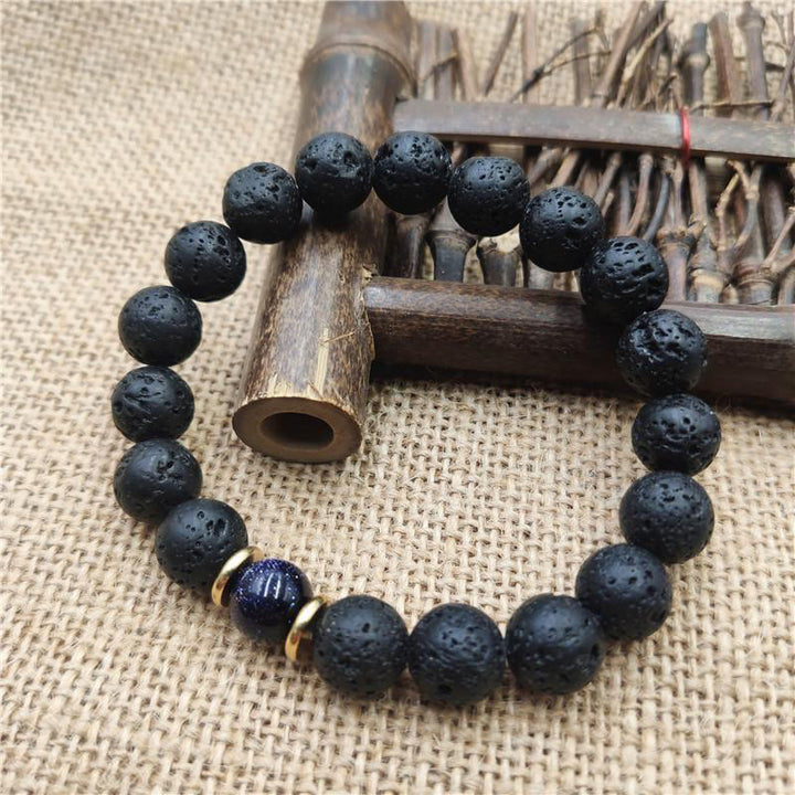 Braccialetto curativo in pietra lavica, pietra d'oro, arenaria blu, Buddha Stones