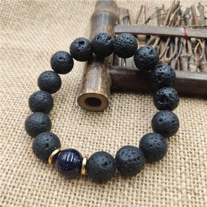 Braccialetto curativo in pietra lavica, pietra d'oro, arenaria blu, Buddha Stones