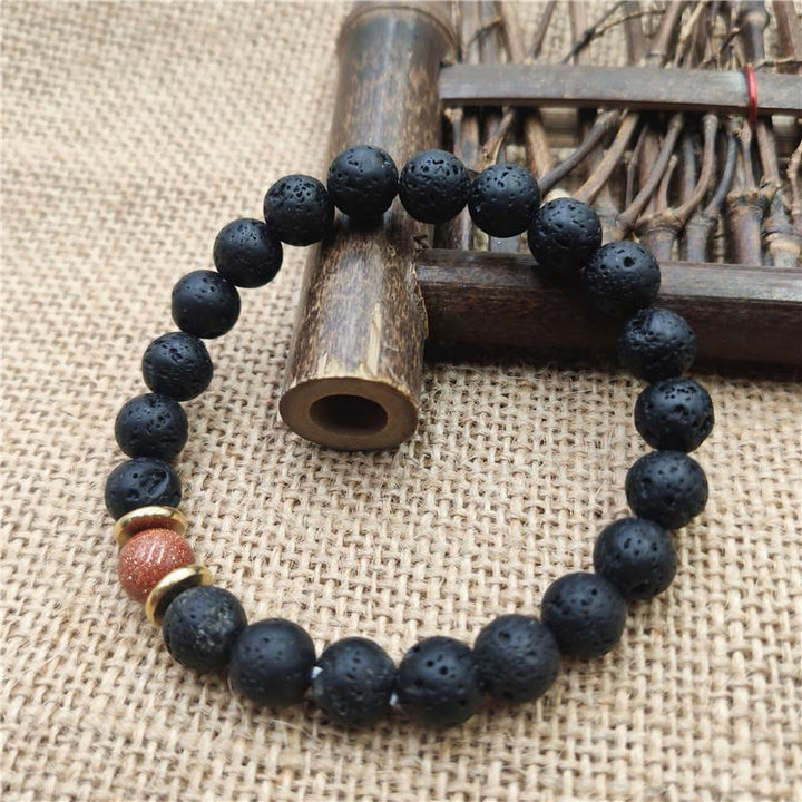 Braccialetto curativo in pietra lavica, pietra d'oro, arenaria blu, Buddha Stones