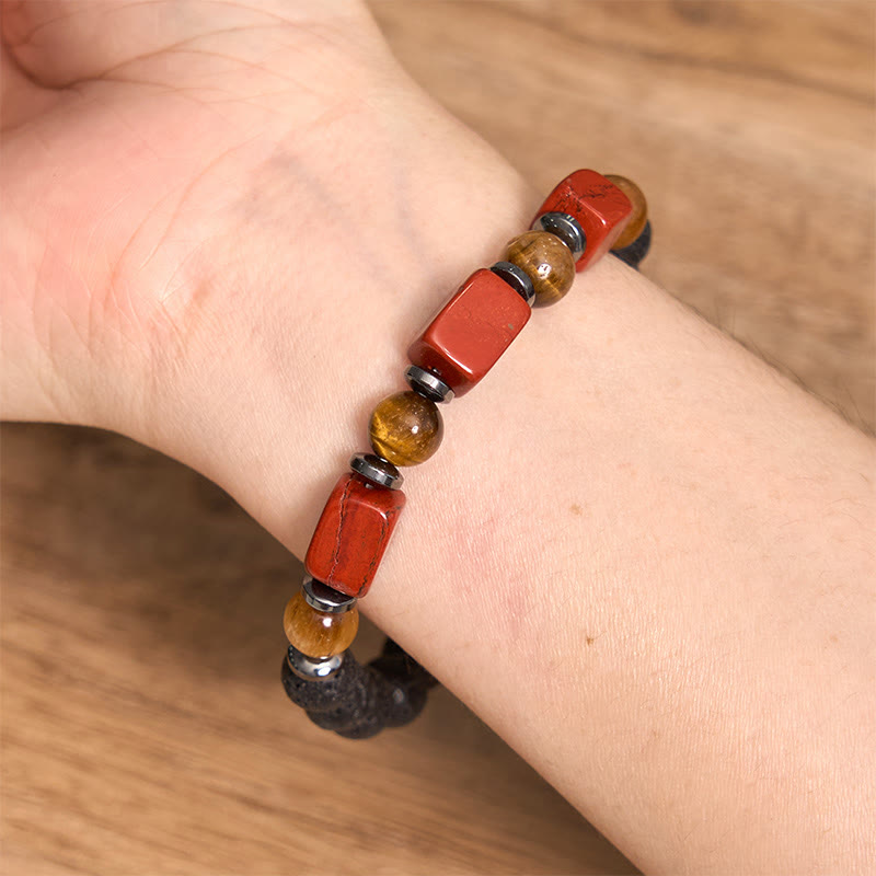 Braccialetto di supporto in pietra lavica con vari cristalli Buddha Stones