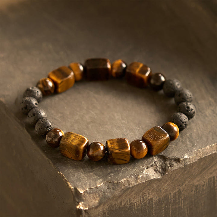 Braccialetto di supporto in pietra lavica con vari cristalli Buddha Stones