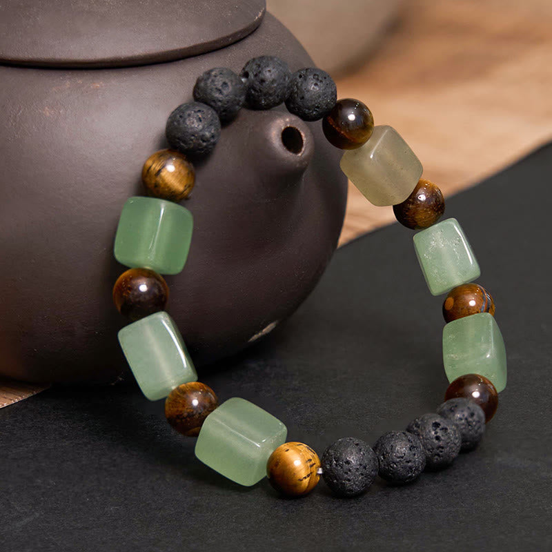 Braccialetto di supporto in pietra lavica con vari cristalli Buddha Stones