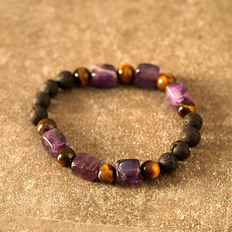Braccialetto di supporto in pietra lavica con vari cristalli Buddha Stones