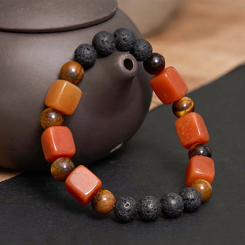 Braccialetto di supporto in pietra lavica con vari cristalli Buddha Stones
