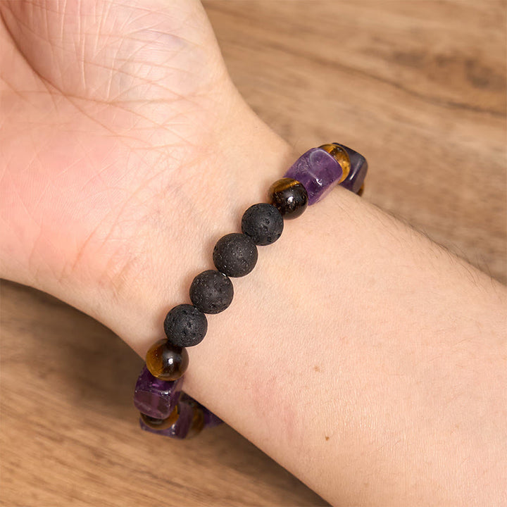 Braccialetto di supporto in pietra lavica con vari cristalli Buddha Stones