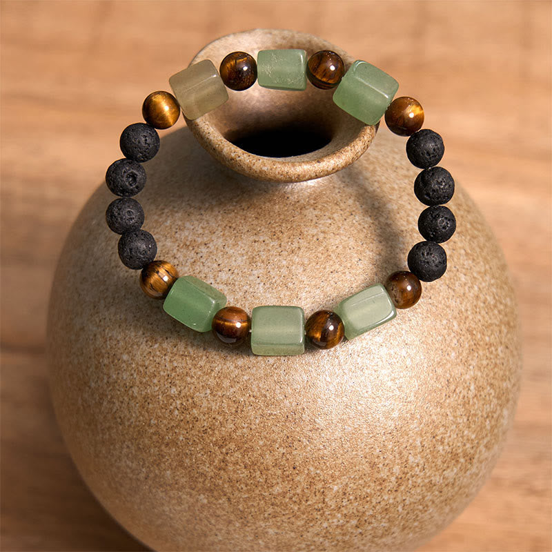 Braccialetto di supporto in pietra lavica con vari cristalli Buddha Stones