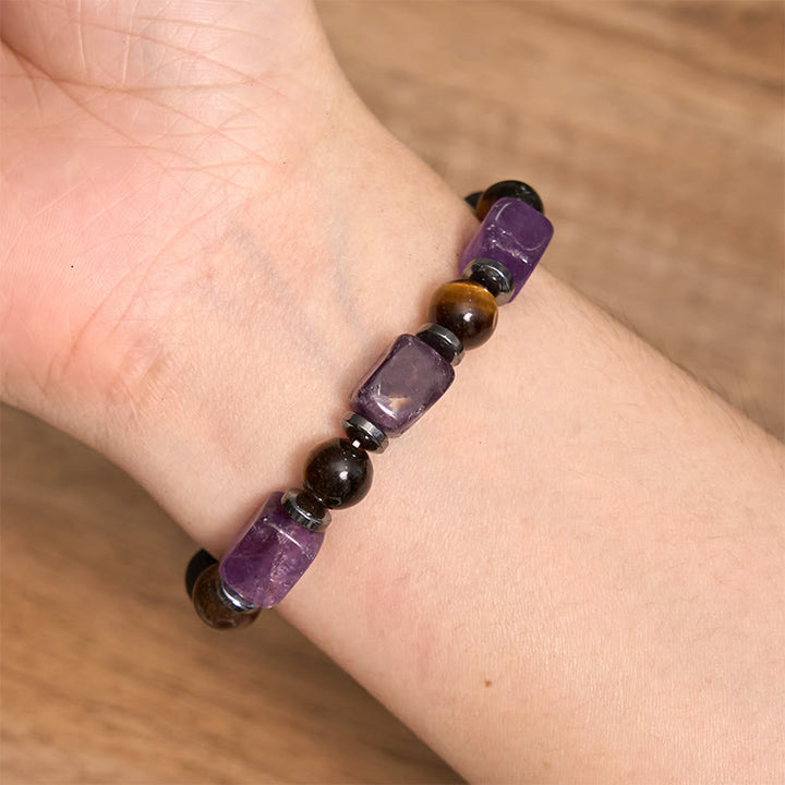 Braccialetto di supporto in pietra lavica con vari cristalli Buddha Stones
