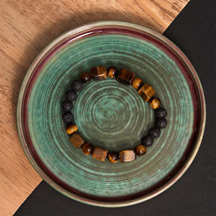 Braccialetto di supporto in pietra lavica con vari cristalli Buddha Stones
