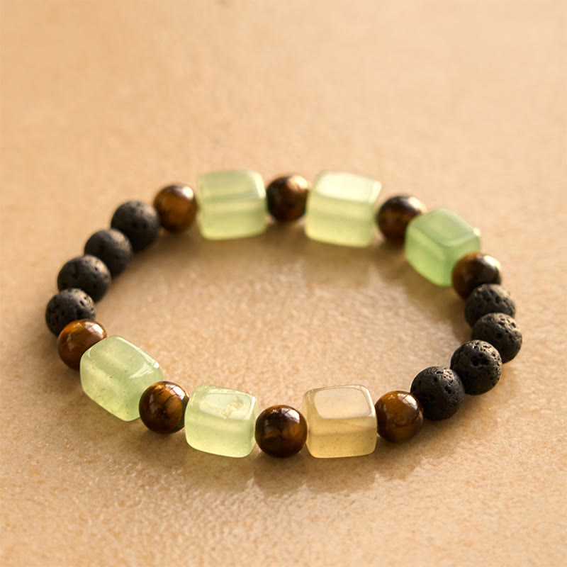 Braccialetto di supporto in pietra lavica con vari cristalli Buddha Stones