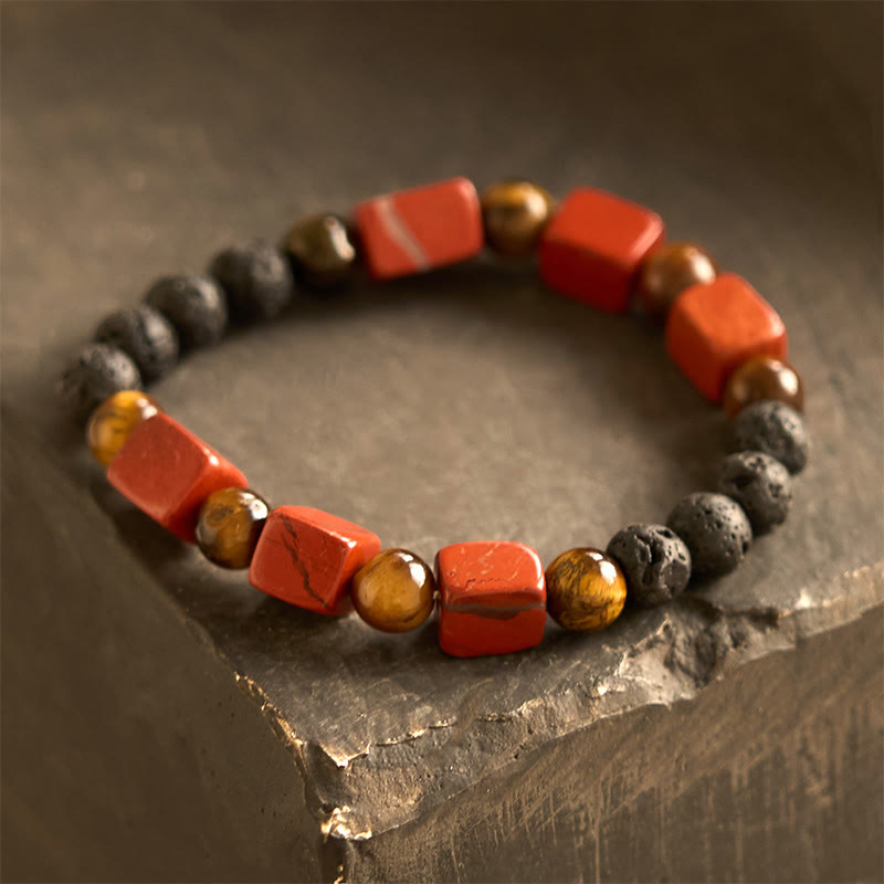 Braccialetto di supporto in pietra lavica con vari cristalli Buddha Stones